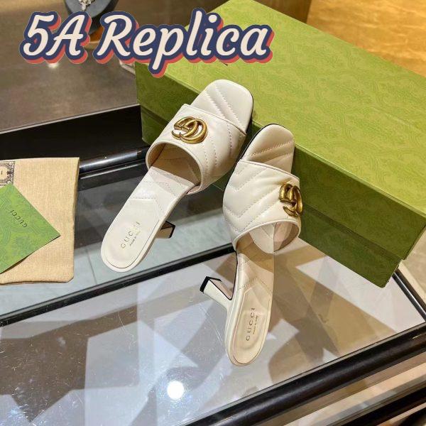 Replica Gucci Women GG Double G Slide Sandal White Chevron Matelassé Leather 7.6 cm Heel 9