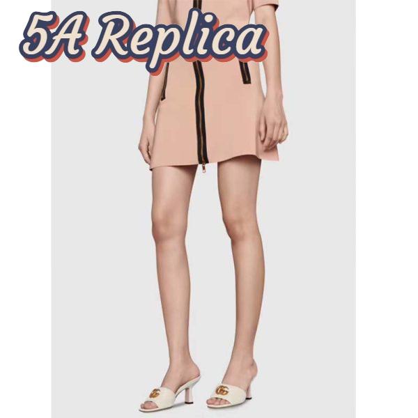 Replica Gucci Women GG Double G Slide Sandal White Chevron Matelassé Leather 7.6 cm Heel 11