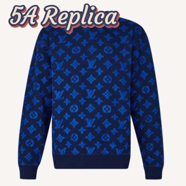 Replica Louis Vuitton Women Full Monogram Jacquard Crew Neck Cotton Blue Regular Fit