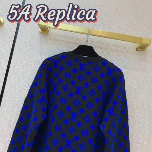 Replica Louis Vuitton Women Full Monogram Jacquard Crew Neck Cotton Blue Regular Fit 5