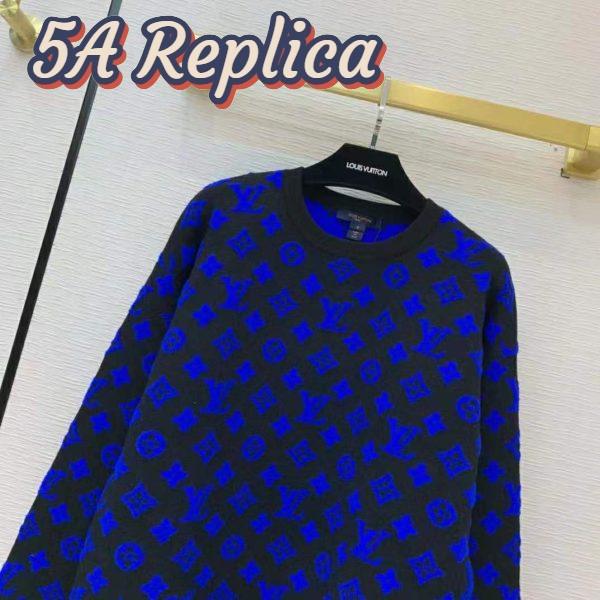 Replica Louis Vuitton Women Full Monogram Jacquard Crew Neck Cotton Blue Regular Fit 6