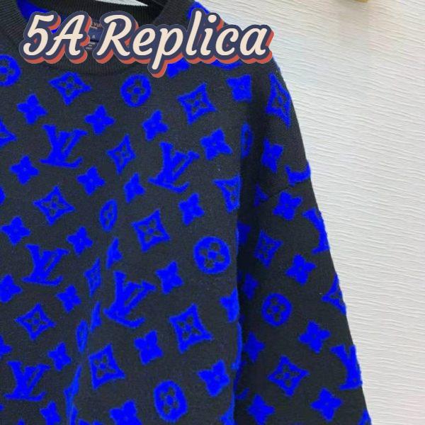 Replica Louis Vuitton Women Full Monogram Jacquard Crew Neck Cotton Blue Regular Fit 8