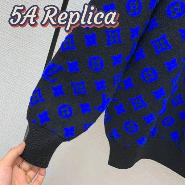 Replica Louis Vuitton Women Full Monogram Jacquard Crew Neck Cotton Blue Regular Fit 9