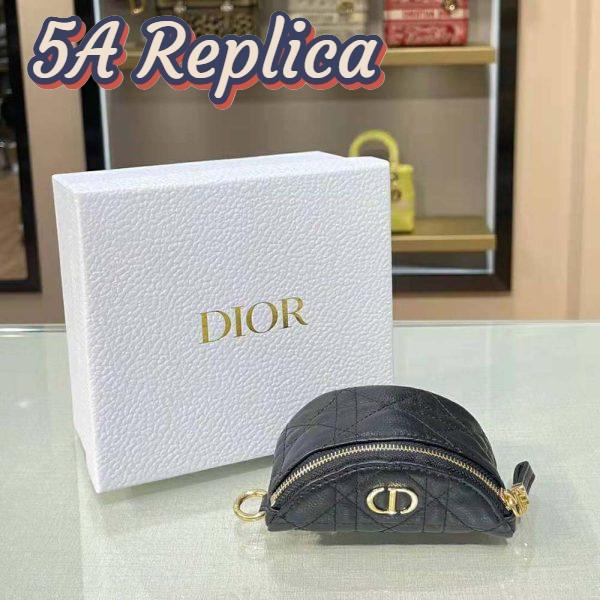 Replica Dior Women Detachable Dior Caro Half-Moon Coin Purse-Black 5