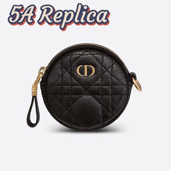 Replica Dior Women Detachable Dior Caro Round Coin Purse-Black 2
