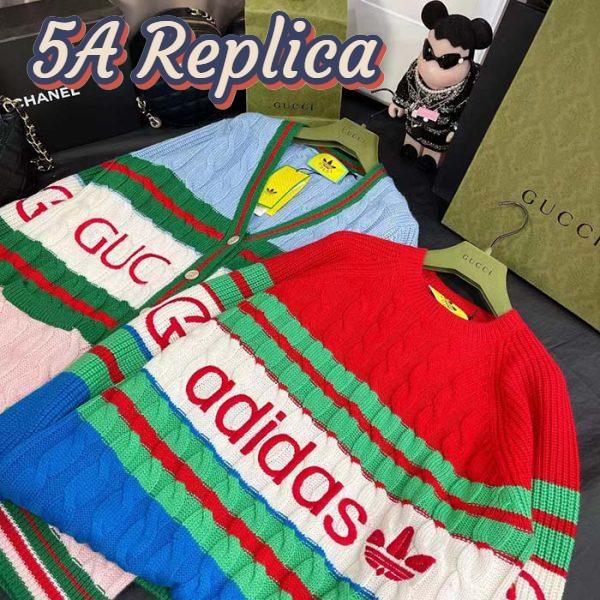 Replica Gucci Women GG Adidas x Gucci Wool Sweater Blue Orange Cable Stitch Crewneck 8
