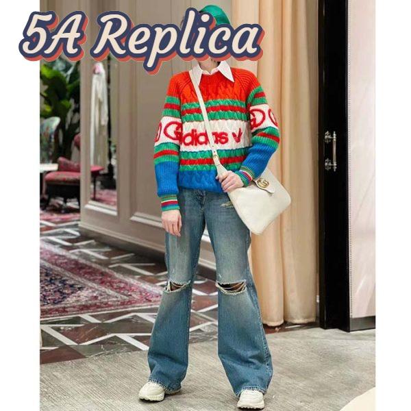 Replica Gucci Women GG Adidas x Gucci Wool Sweater Blue Orange Cable Stitch Crewneck 14