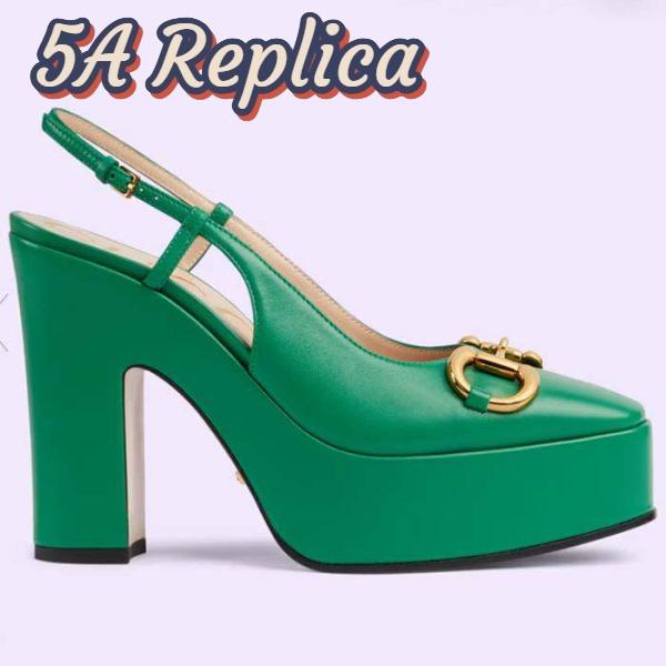 Replica Gucci Women GG High Heel Pump Horsebit Green Leather Sole 12 Cm Heel