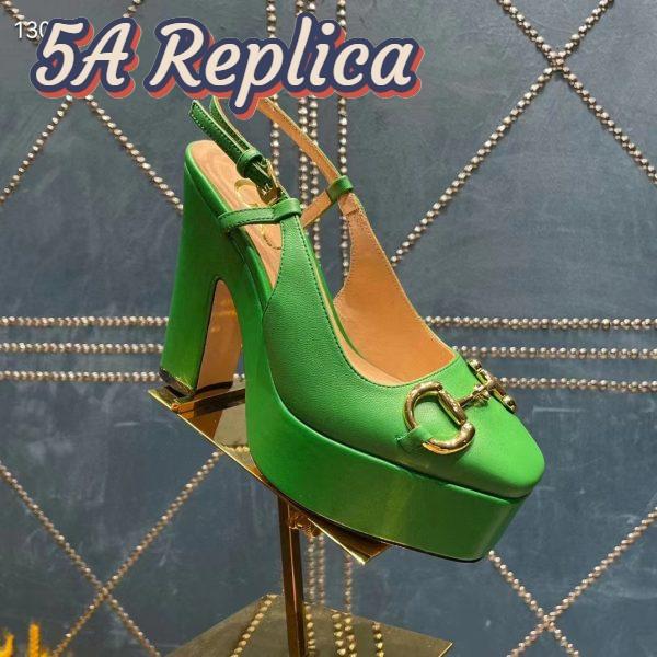 Replica Gucci Women GG High Heel Pump Horsebit Green Leather Sole 12 Cm Heel 3
