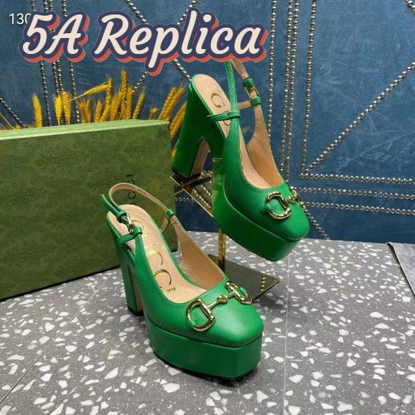 Replica Gucci Women GG High Heel Pump Horsebit Green Leather Sole 12 Cm Heel 6