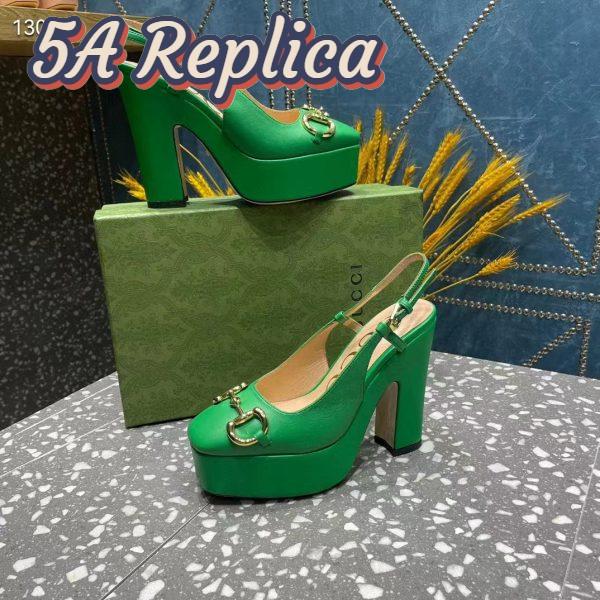 Replica Gucci Women GG High Heel Pump Horsebit Green Leather Sole 12 Cm Heel 7