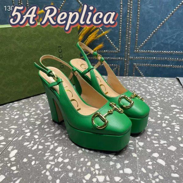 Replica Gucci Women GG High Heel Pump Horsebit Green Leather Sole 12 Cm Heel 8