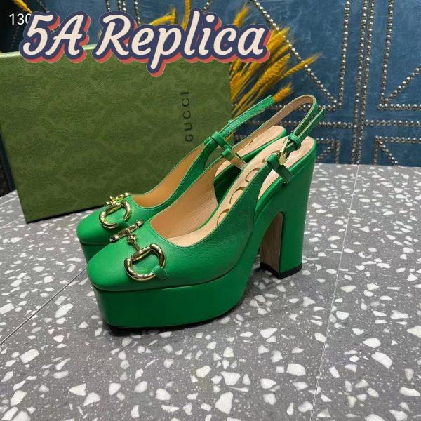 Replica Gucci Women GG High Heel Pump Horsebit Green Leather Sole 12 Cm Heel 9