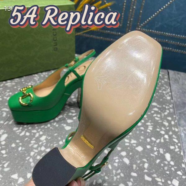 Replica Gucci Women GG High Heel Pump Horsebit Green Leather Sole 12 Cm Heel 12