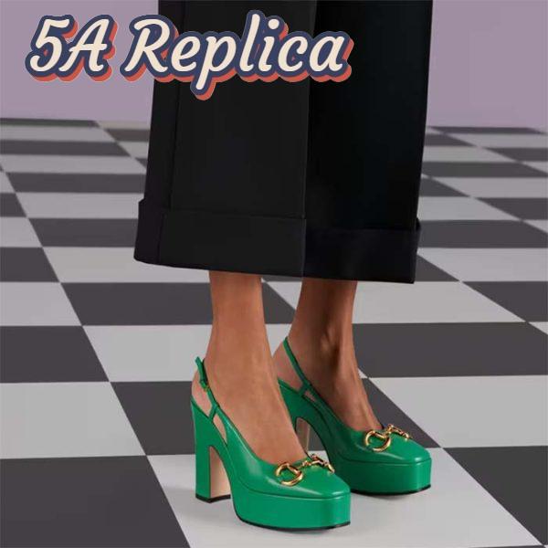 Replica Gucci Women GG High Heel Pump Horsebit Green Leather Sole 12 Cm Heel 13