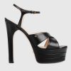 Replica Gucci Women GG Horsebit Platform Sandal Gold Silver Metallic Leather High 13 CM Heel 14