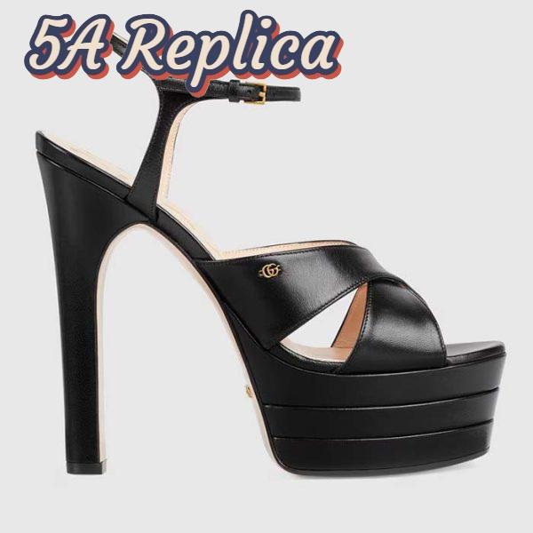Replica Gucci Women GG Horsebit Platform Sandal Black Leather Double G High 13 CM Heel 2