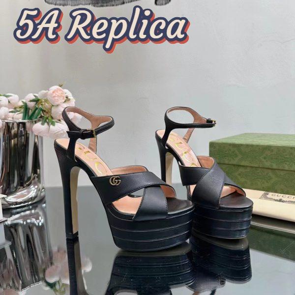 Replica Gucci Women GG Horsebit Platform Sandal Black Leather Double G High 13 CM Heel 3