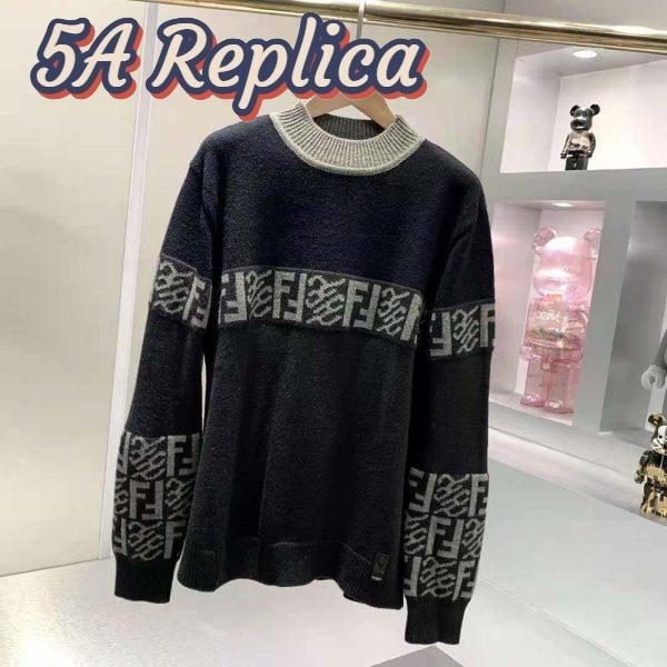 Replica Fendi Men Black Wool Sweater with High Collar and Long Sleeves 3