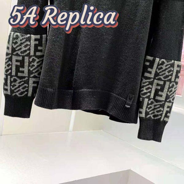 Replica Fendi Men Black Wool Sweater with High Collar and Long Sleeves 6
