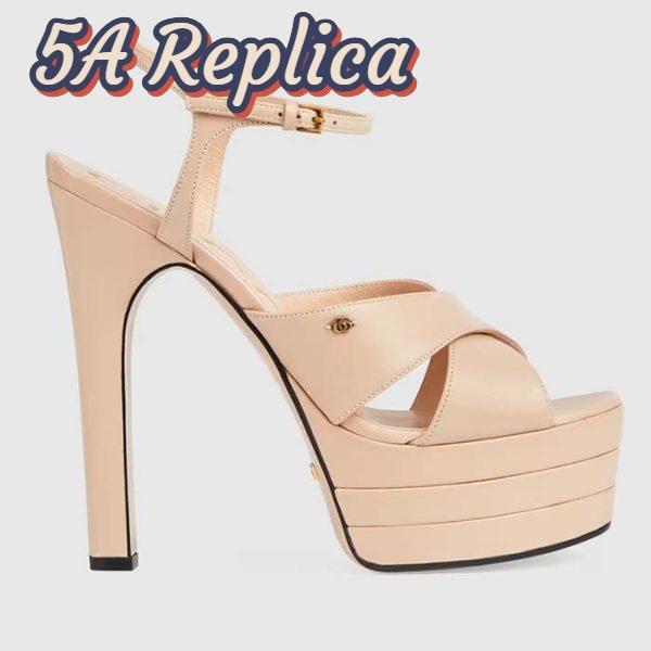 Replica Gucci Women GG Horsebit Platform Sandal Light Pink Leather High 13 CM Heel
