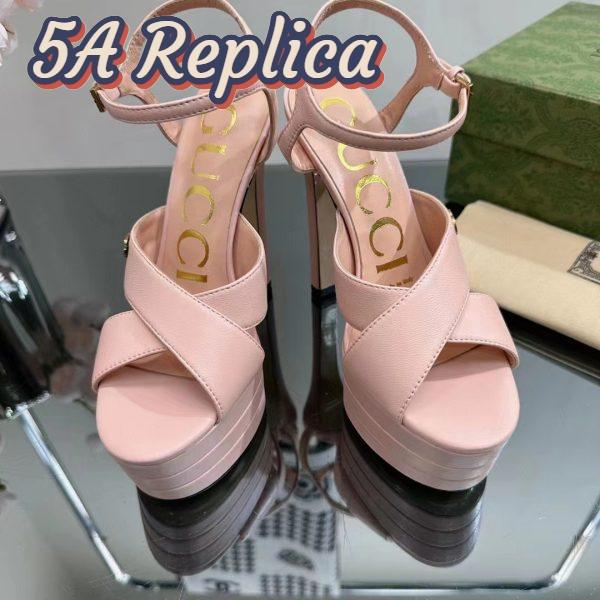 Replica Gucci Women GG Horsebit Platform Sandal Light Pink Leather High 13 CM Heel 4