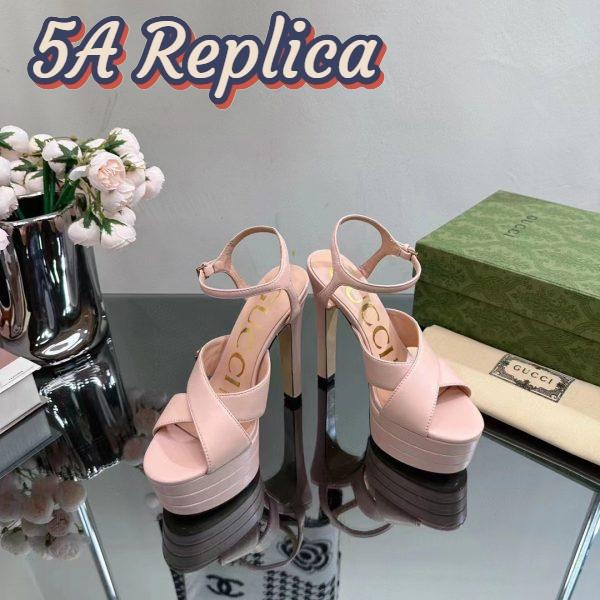 Replica Gucci Women GG Horsebit Platform Sandal Light Pink Leather High 13 CM Heel 7