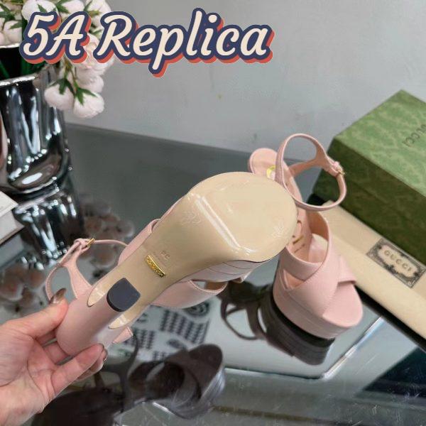 Replica Gucci Women GG Horsebit Platform Sandal Light Pink Leather High 13 CM Heel 11