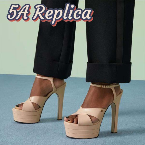 Replica Gucci Women GG Horsebit Platform Sandal Light Pink Leather High 13 CM Heel 12
