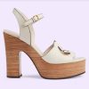 Replica Gucci Women GG Interlocking G Sandal White Leather Wooden High 12 Cm Heel