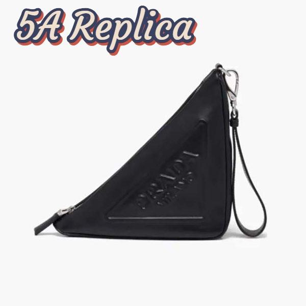 Replica Prada Women Leather Triangle Leather Pouch-Black