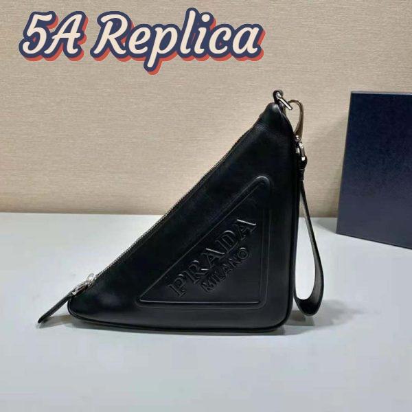 Replica Prada Women Leather Triangle Leather Pouch-Black 3
