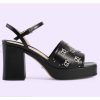 Replica Gucci Women GG Interlocking G Studs Sandal Black Leather Spool High 15 Cm Heel 13