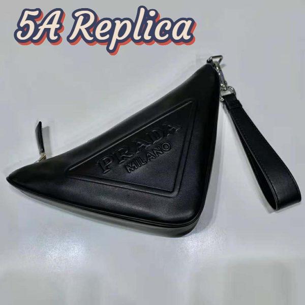 Replica Prada Women Leather Triangle Leather Pouch-Black 5