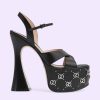 Replica Gucci Women GG Interlocking G Studs Sandal Black Leather Mid 8 Cm Heel 11