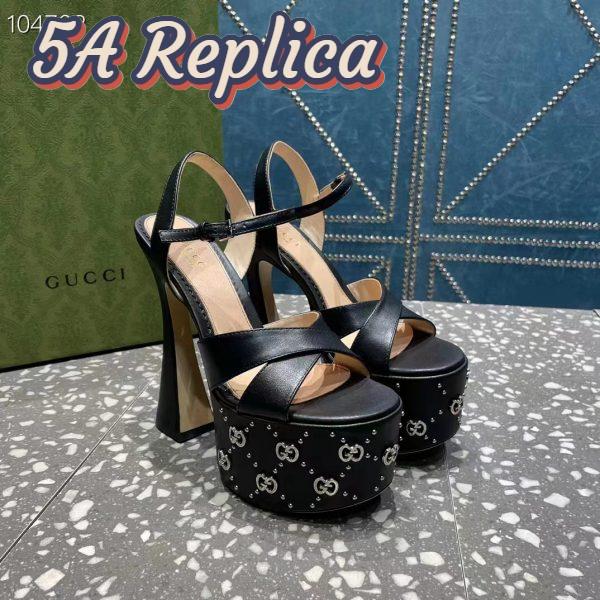 Replica Gucci Women GG Interlocking G Studs Sandal Black Leather Spool High 15 Cm Heel 3