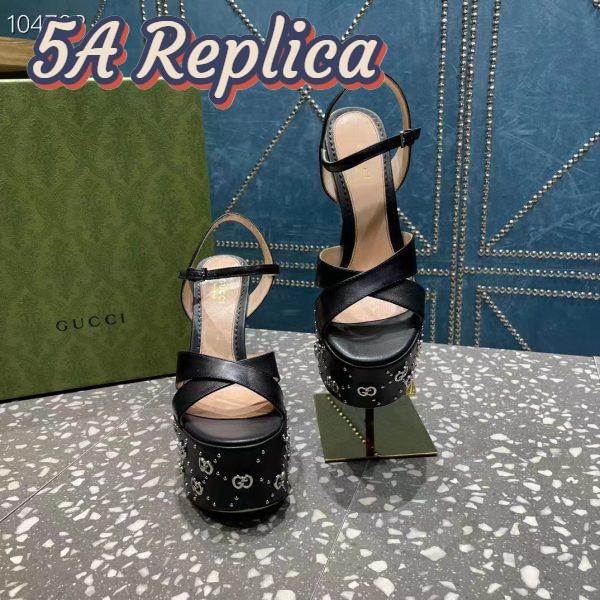 Replica Gucci Women GG Interlocking G Studs Sandal Black Leather Spool High 15 Cm Heel 4