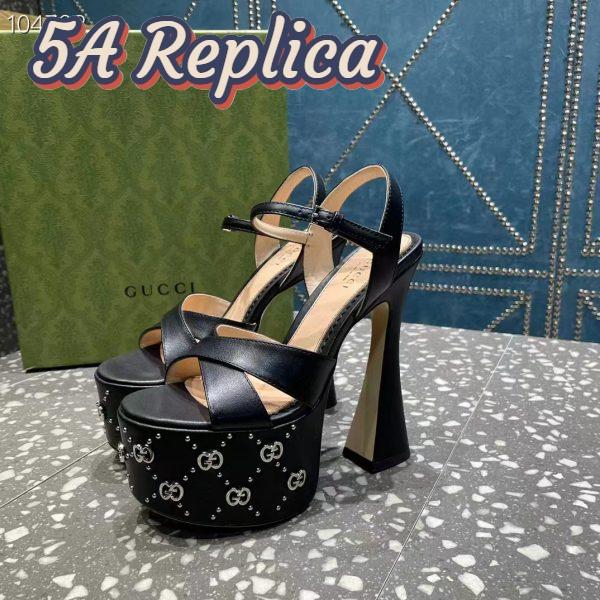 Replica Gucci Women GG Interlocking G Studs Sandal Black Leather Spool High 15 Cm Heel 5