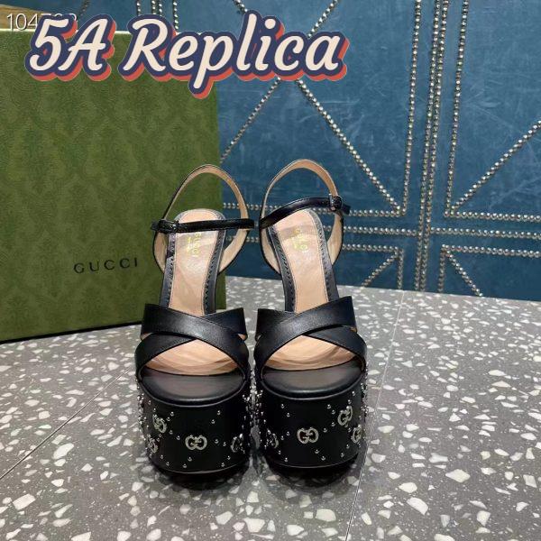 Replica Gucci Women GG Interlocking G Studs Sandal Black Leather Spool High 15 Cm Heel 7