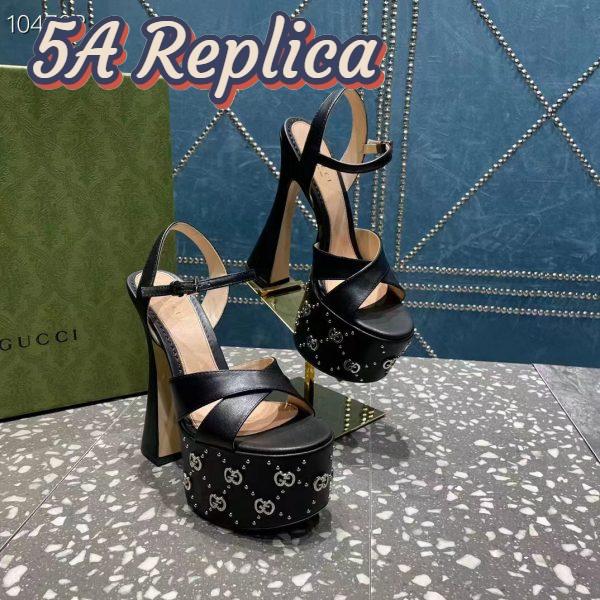 Replica Gucci Women GG Interlocking G Studs Sandal Black Leather Spool High 15 Cm Heel 8