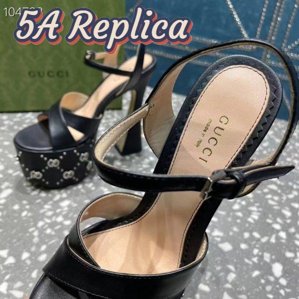 Replica Gucci Women GG Interlocking G Studs Sandal Black Leather Spool High 15 Cm Heel 10