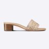 Replica Dior Women Dway Heeled Slide Gold-Tone Cotton Embroidered