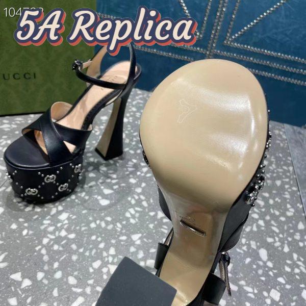 Replica Gucci Women GG Interlocking G Studs Sandal Black Leather Spool High 15 Cm Heel 11