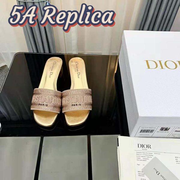 Replica Dior Women Dway Heeled Slide Gold-Tone Cotton Embroidered 3