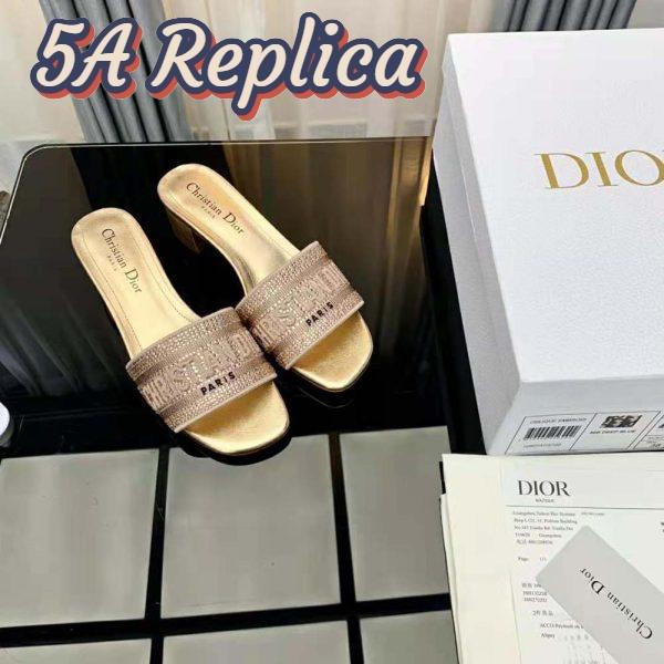 Replica Dior Women Dway Heeled Slide Gold-Tone Cotton Embroidered 4