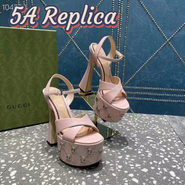 Replica Gucci Women GG Interlocking G Studs Sandal Pink Leather Spool High 15 Cm Heel 3