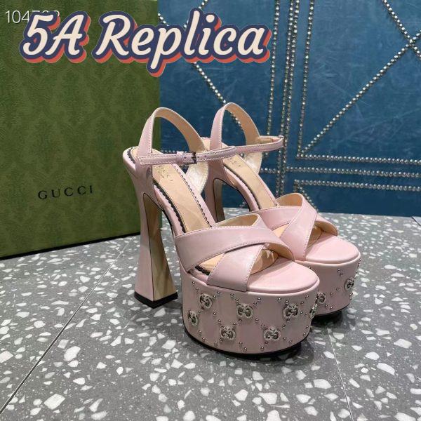 Replica Gucci Women GG Interlocking G Studs Sandal Pink Leather Spool High 15 Cm Heel 4