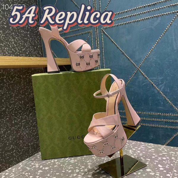 Replica Gucci Women GG Interlocking G Studs Sandal Pink Leather Spool High 15 Cm Heel 5