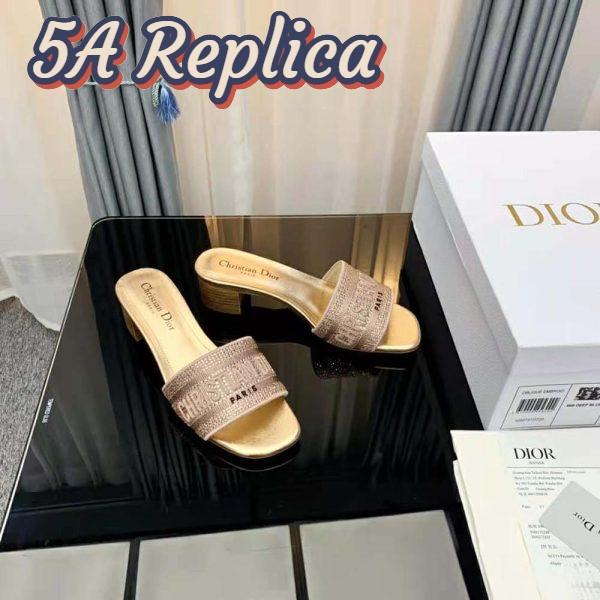 Replica Dior Women Dway Heeled Slide Gold-Tone Cotton Embroidered 8