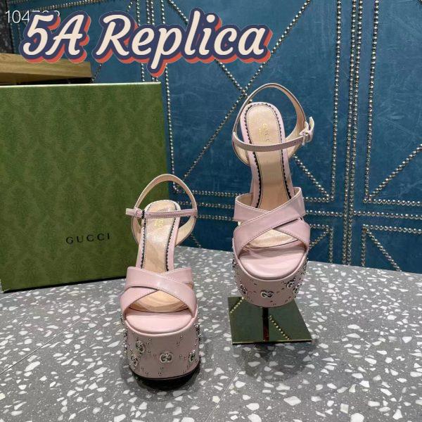 Replica Gucci Women GG Interlocking G Studs Sandal Pink Leather Spool High 15 Cm Heel 7